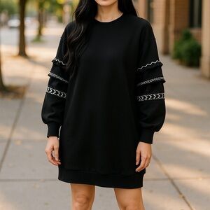 SHEIN Black Sweatshirt Dress – Size Small | Soft Knit Long Sleeve Pullover